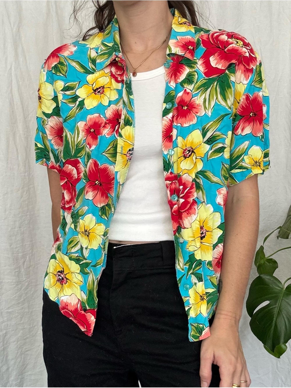 jonathan martin Turquoise Floral Short-Sleeve Button-Down Shirt